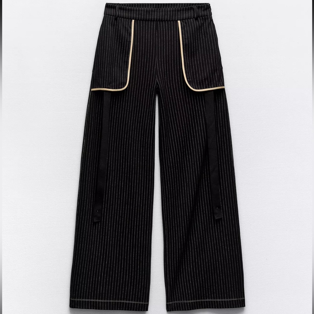 Pinstripe Wide-Leg Pants